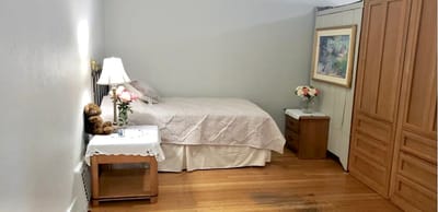 Private resident room with a bed and furnishings