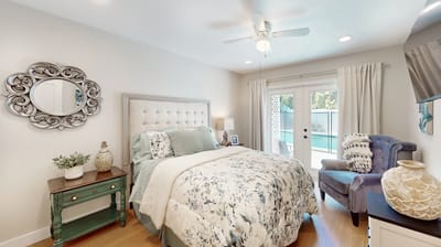Cozy resident bedroom with a bright design