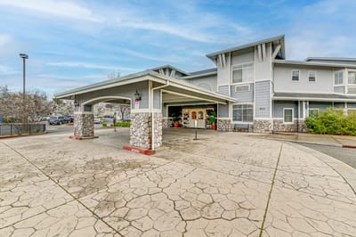 Covered entrance of a senior living facility