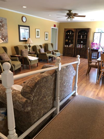 Comfortable lounge area in a senior living facility