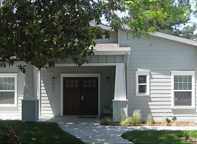 Exterior view of a senior living facility entrance