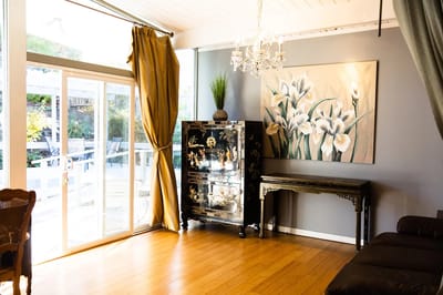 Bright and inviting common area with large windows