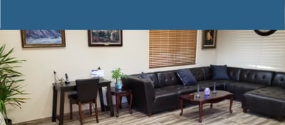 Comfortable seating area in a bright lounge