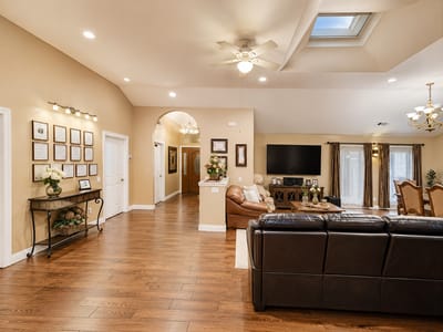 Bright and welcoming common area in a senior living facility