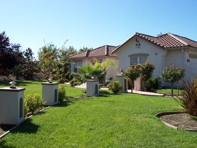 View of the landscaped outdoor area with buildings