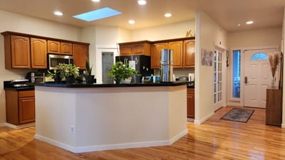 Bright and welcoming kitchen area in a residential facility
