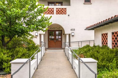 Entrance of the Amistad building at Pilgrim Place
