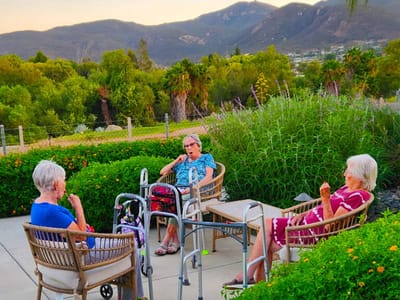 Residents enjoying a sunny outdoor gathering