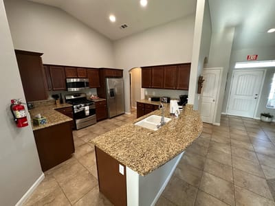 Well-equipped kitchen in a senior living facility
