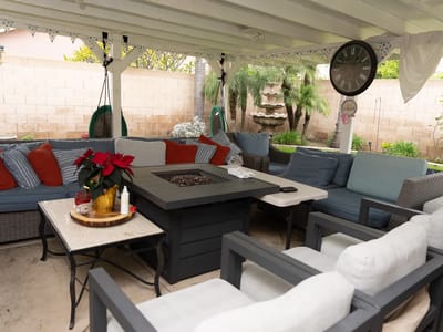 Cozy outdoor seating area with a fire pit