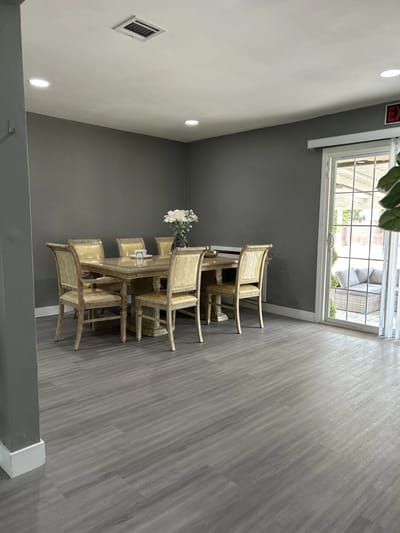 Dining area with a table and chairs
