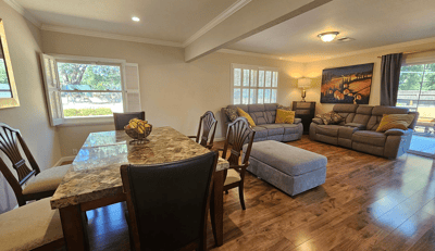 Bright common area with comfortable seating