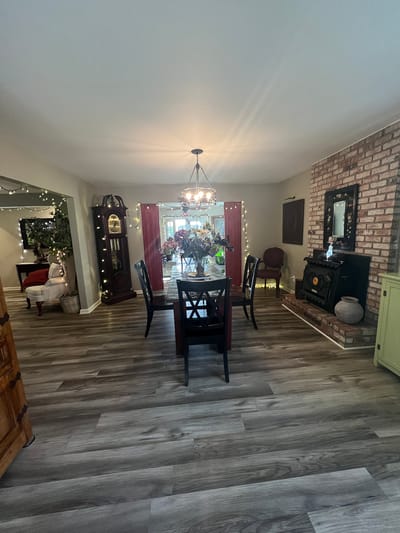 Bright common area with a dining table and decoration