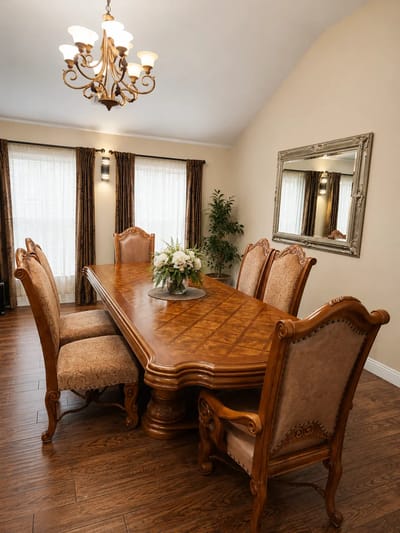 Well-furnished dining room with elegant table