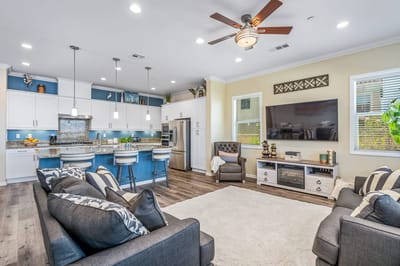 Bright and modern common area with seating