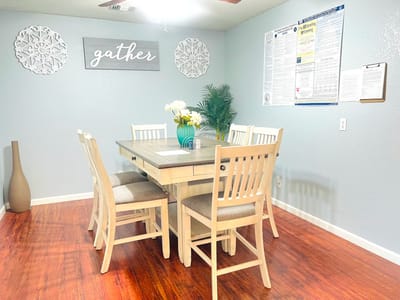Dining area with a table and chairs