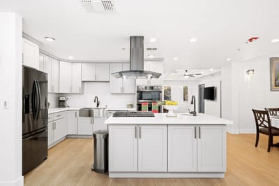 Bright kitchen area in a modern senior living facility