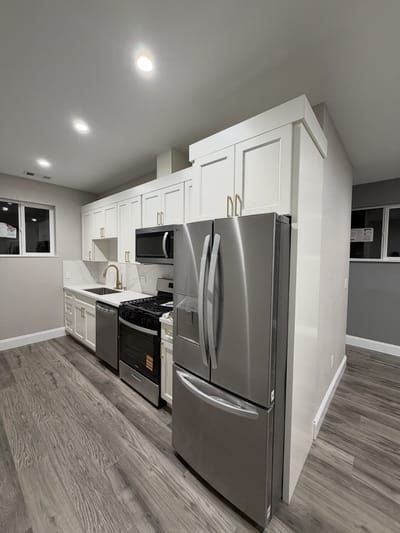 Modern kitchen with stainless steel appliances
