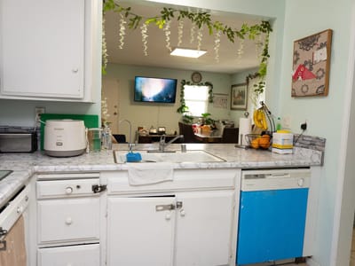 Bright kitchen area with open living space