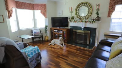 Comfortable lounge area in a senior living facility