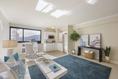 Bright and inviting resident room with kitchenette