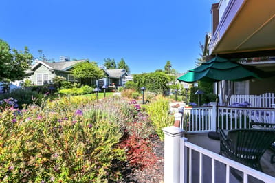 Beautiful garden area with seating and flowers