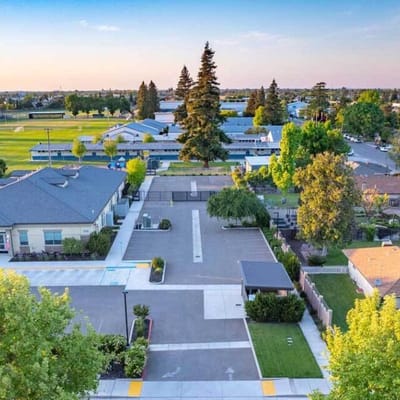 Aerial view of The Terraces at Bethany campus with green spaces