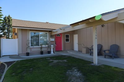 Exterior view of a senior living facility entrance