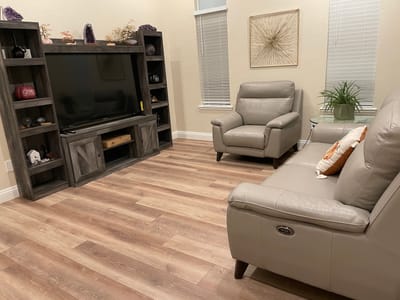 Cozy living room area with seating and decor