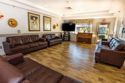 Interior view of a common area with seating