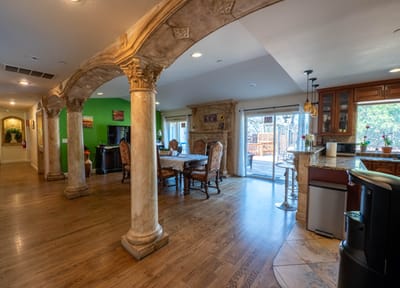 Interior view of a common area with dining table