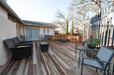 Outdoor patio area with seating