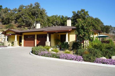 Exterior view of a building surrounded by landscaping