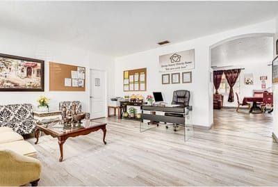 Bright and inviting common area with seating