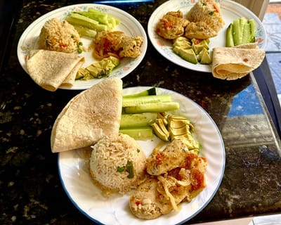 Plates of food served on a countertop