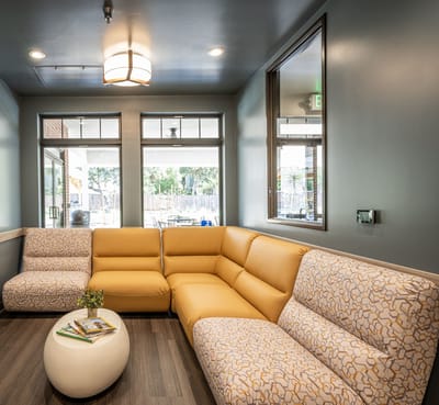 Bright lounge area with modern seating