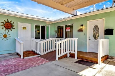 Entrance of a senior care facility with a ramp