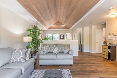 Bright and inviting common area in assisted living facility