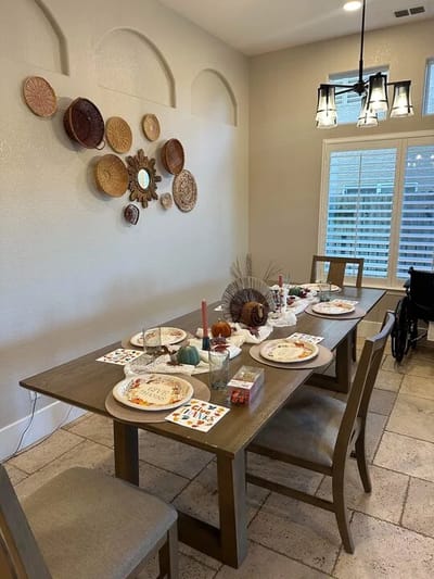 Dining table set up for a meal in the facility