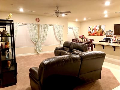 Cozy common area with seating and decorations