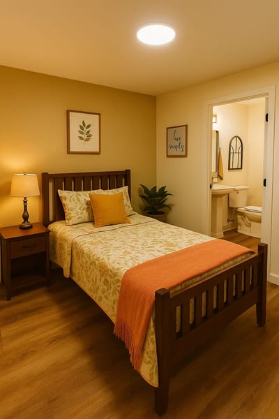 Cozy bedroom with a bed and light decor