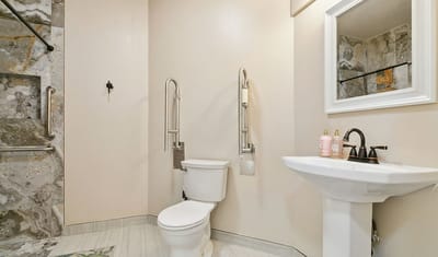 Modern bathroom with safety features and elegant design
