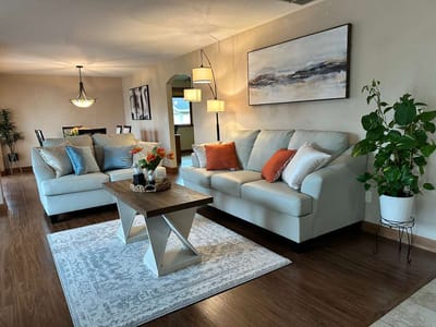 A cozy common area with modern furnishings