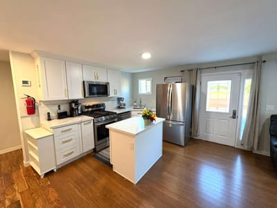 Modern kitchen with stainless steel appliances