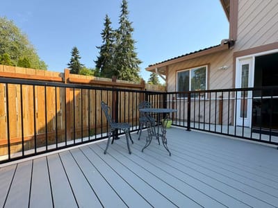 Outdoor seating area with chairs and a table