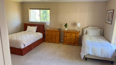 Interior of a shared resident room with two beds