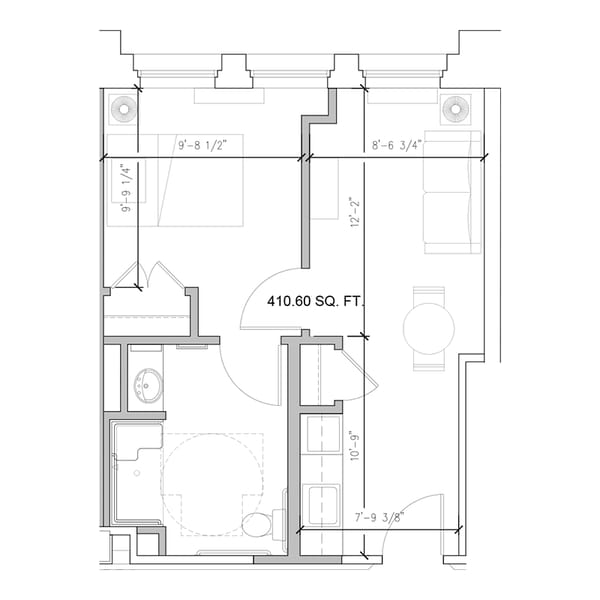 Architectural floor plan of a resident unit