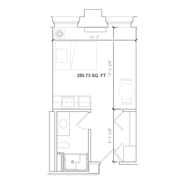 Architectural floor plan of a resident room