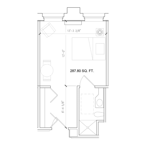 Detailed architectural floor plan of a resident room