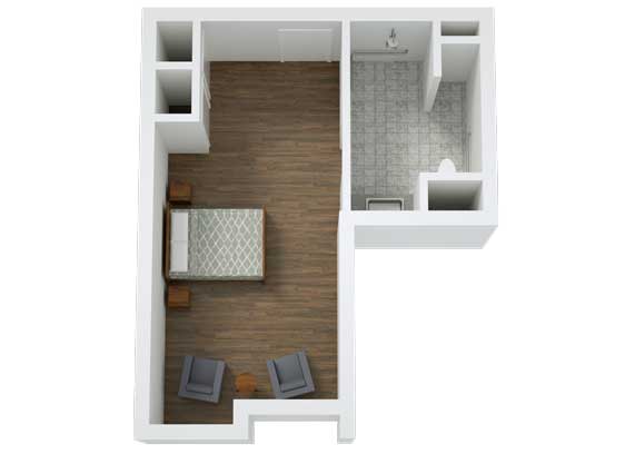 Architectural floor plan of a resident room